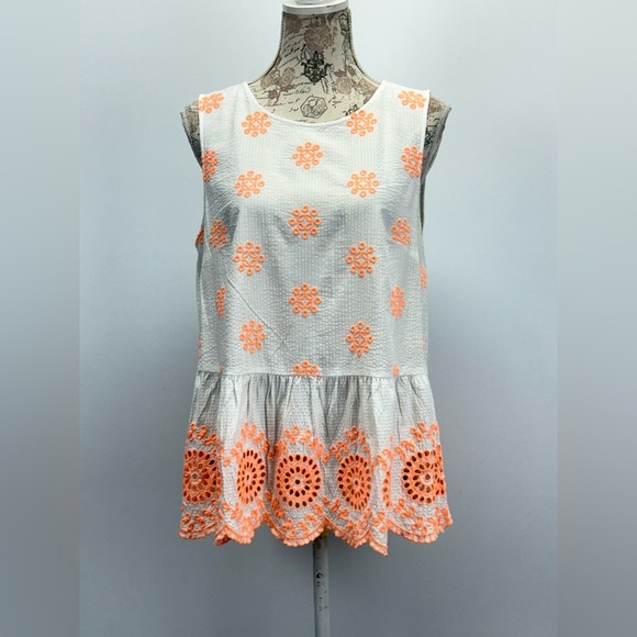 LILLY PULITZER White and Orange embroidered LILLIANA peplum Top size M - Picture 3 of 15